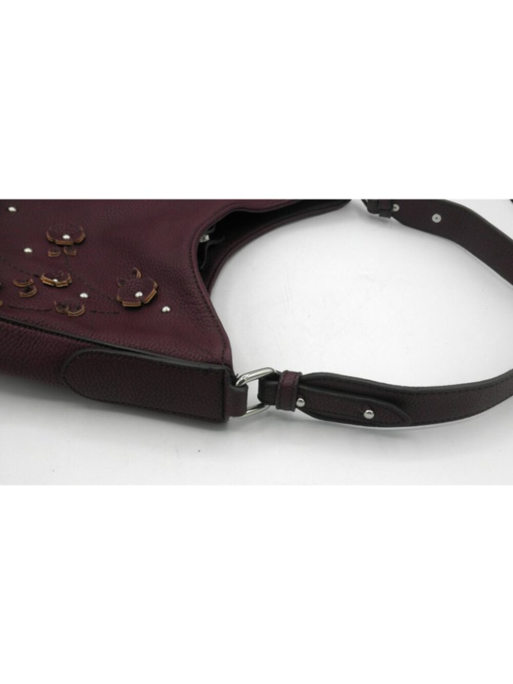 Vintage Liz Claiborne Faux Leather Merlot Claret Shoulder Bag 3D applied Flowers - Picture 12 of 16
